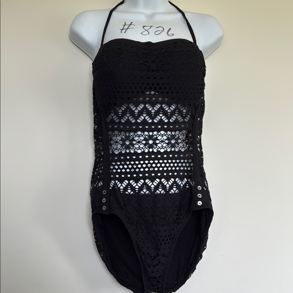 Robin Piccone Black Lace Halter Swimsuit - Picture 1 of 6